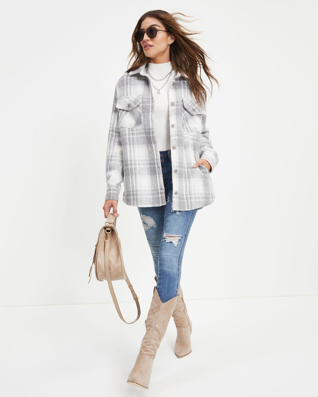 Keep You Warm Pocketed Plaid Jacket