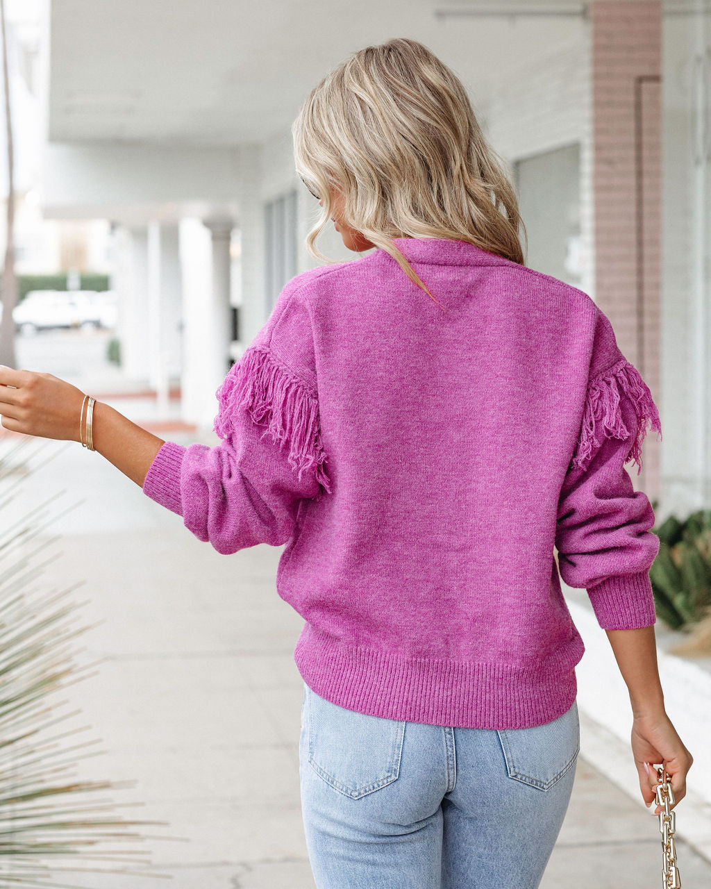 Trixie Fringe Knit Cardigan - Magenta - SALE
