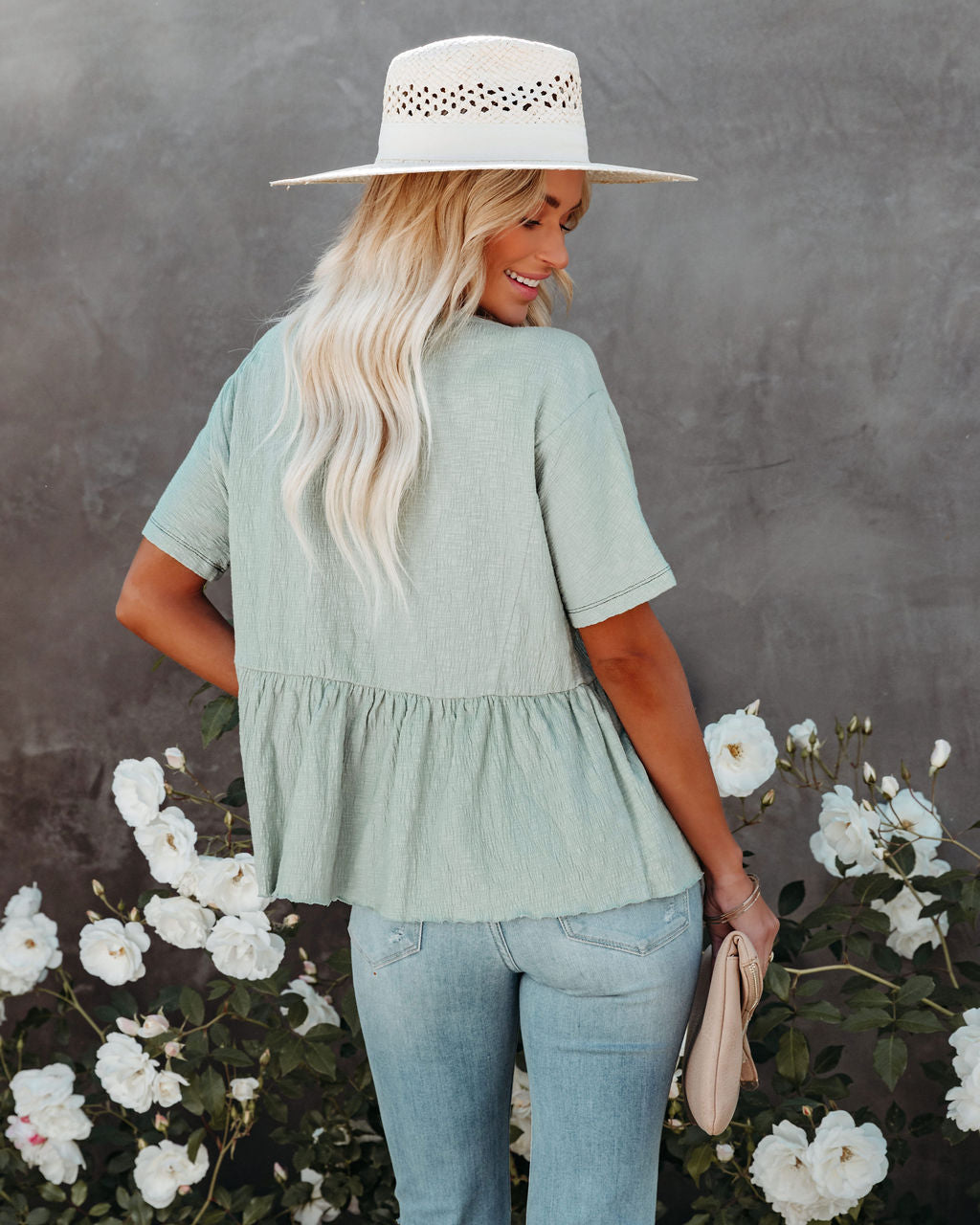 Raena Cotton Button Down Babydoll Top - Dusty Sage - FINAL SALE