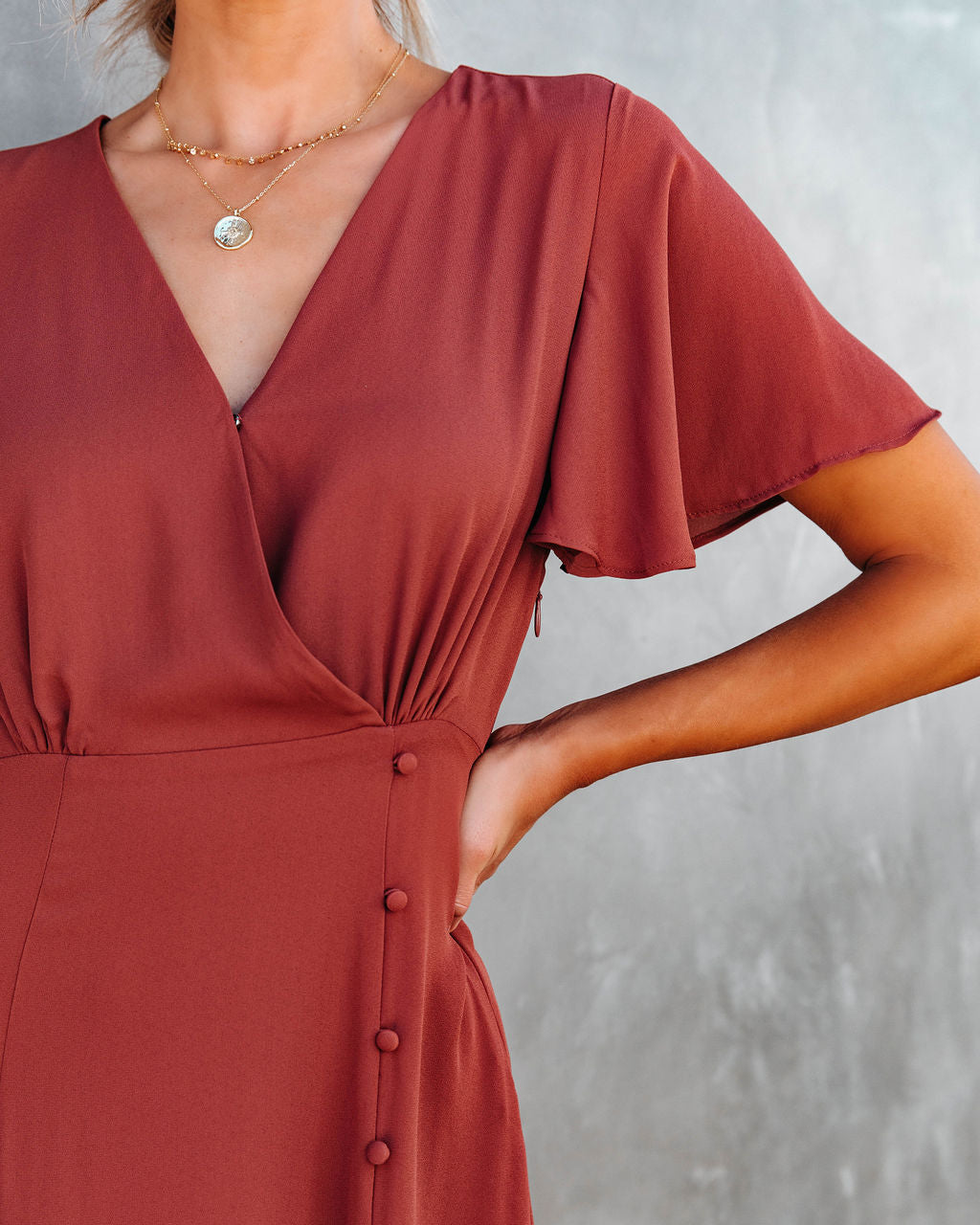 Last Forever Flutter Sleeve Maxi Dress - Brown Rust