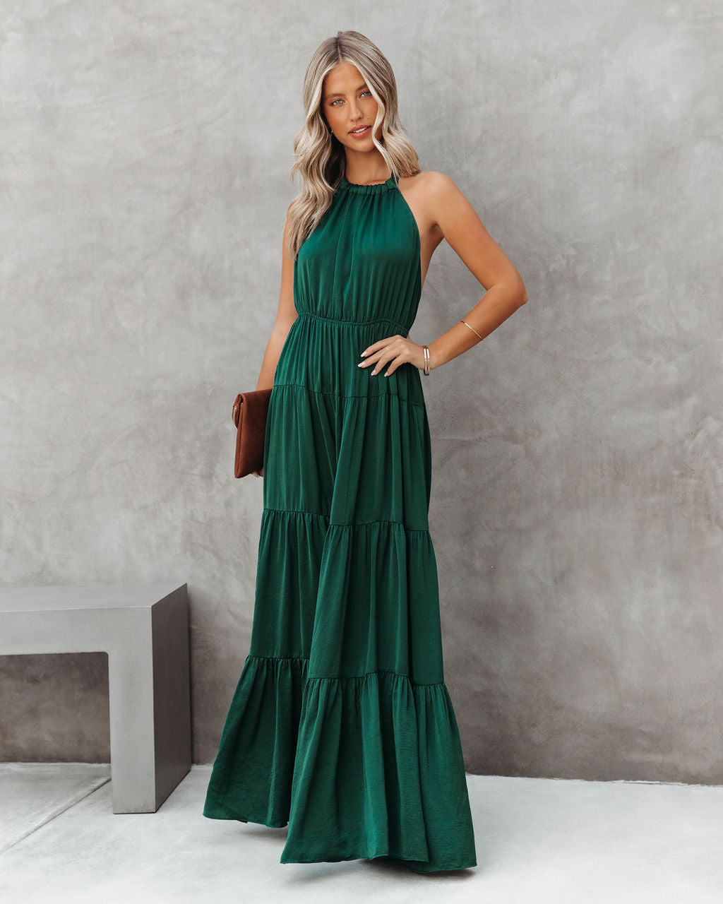 Forever Begins Today Satin Maxi Dress - Emerald Green