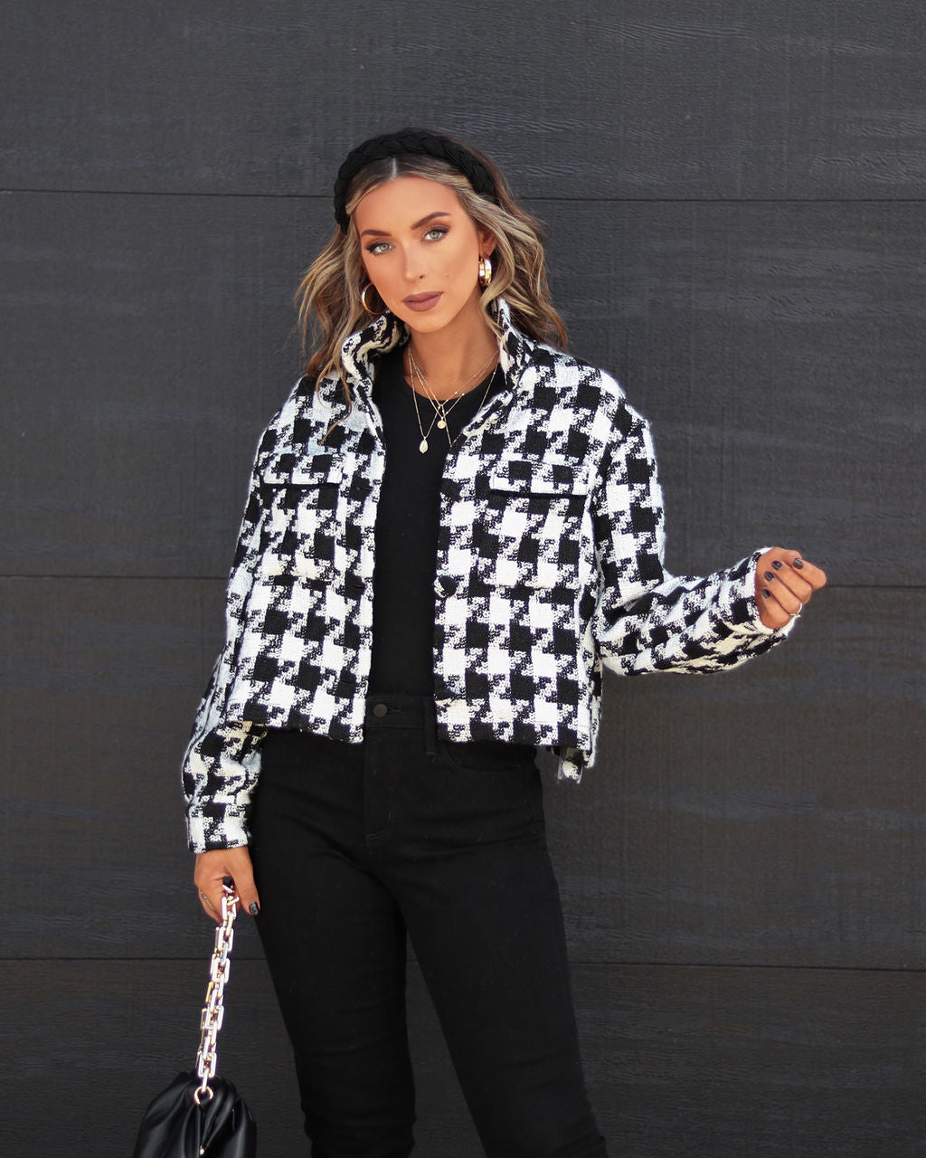 Beverly Pocketed Houndstooth Jacket