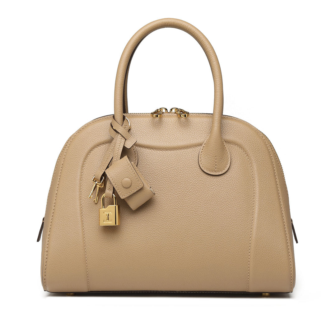 Handmade Milk Tea EVE Leather Dome Shell Tote Bag