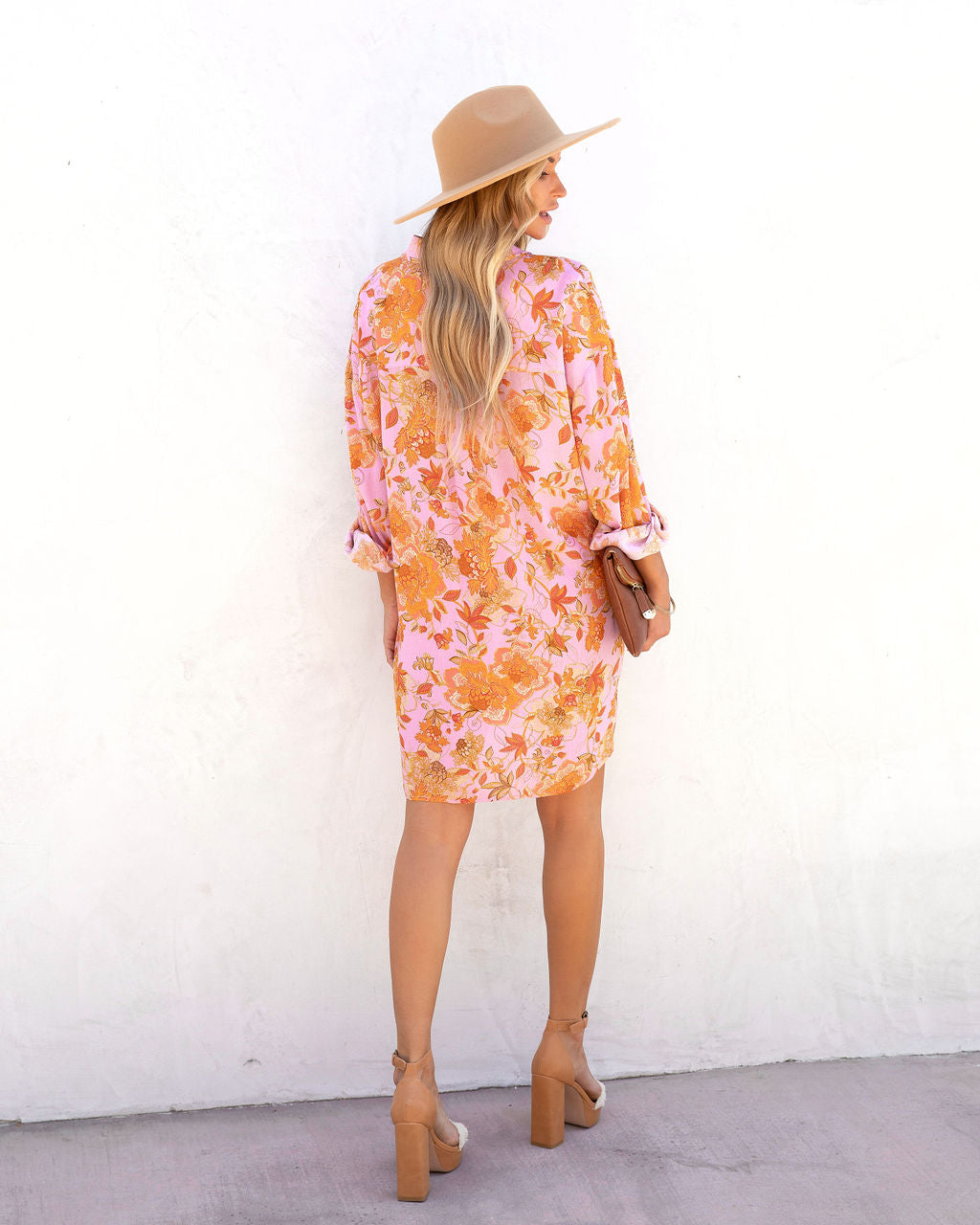 Queen Retro Floral Printed Shirt Dress