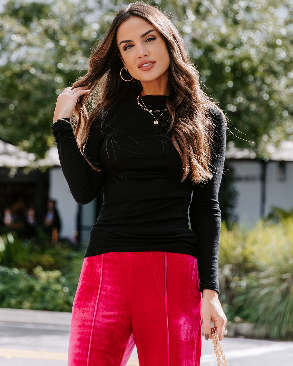 Nelly Side Drape Long Sleeve Top - Black