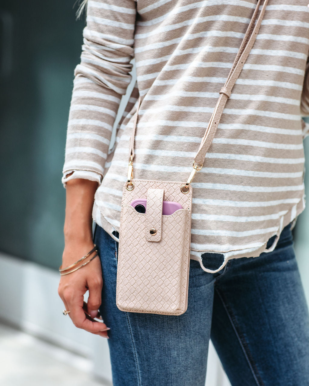 Claire Woven Phone + Cardholder Crossbody Bag - Natural - SALE