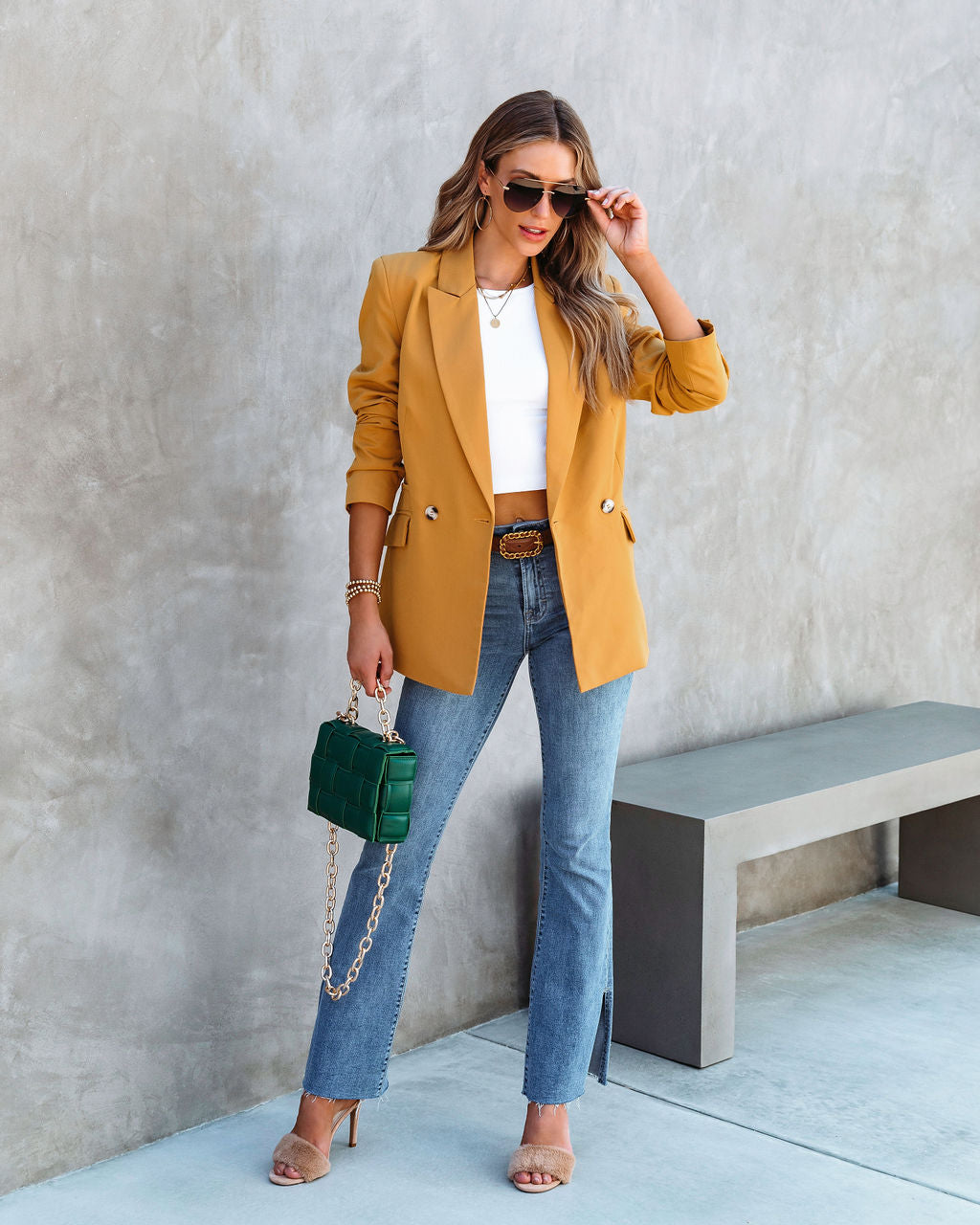 Angelita Pocketed Blazer - Mustard