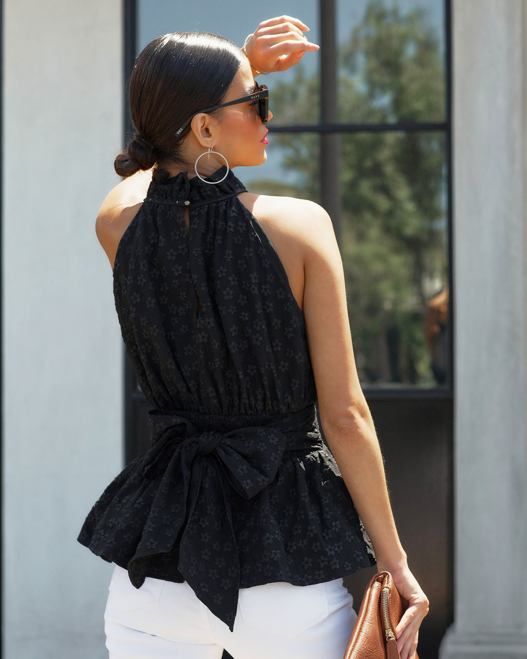 Almita Floral Embossed Halter Top - Black - FINAL SALE