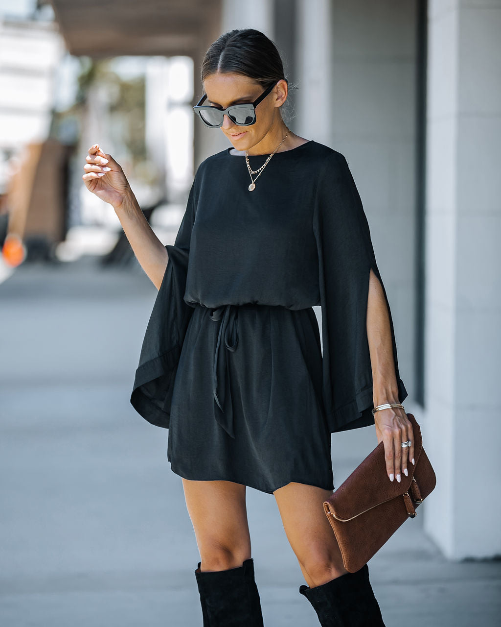 Daring Adventure Satin Kimono Dress - Black