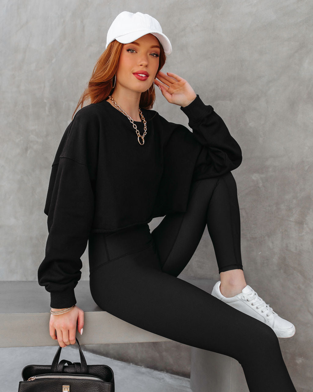 Janice Cotton Long Sleeve Top - Black