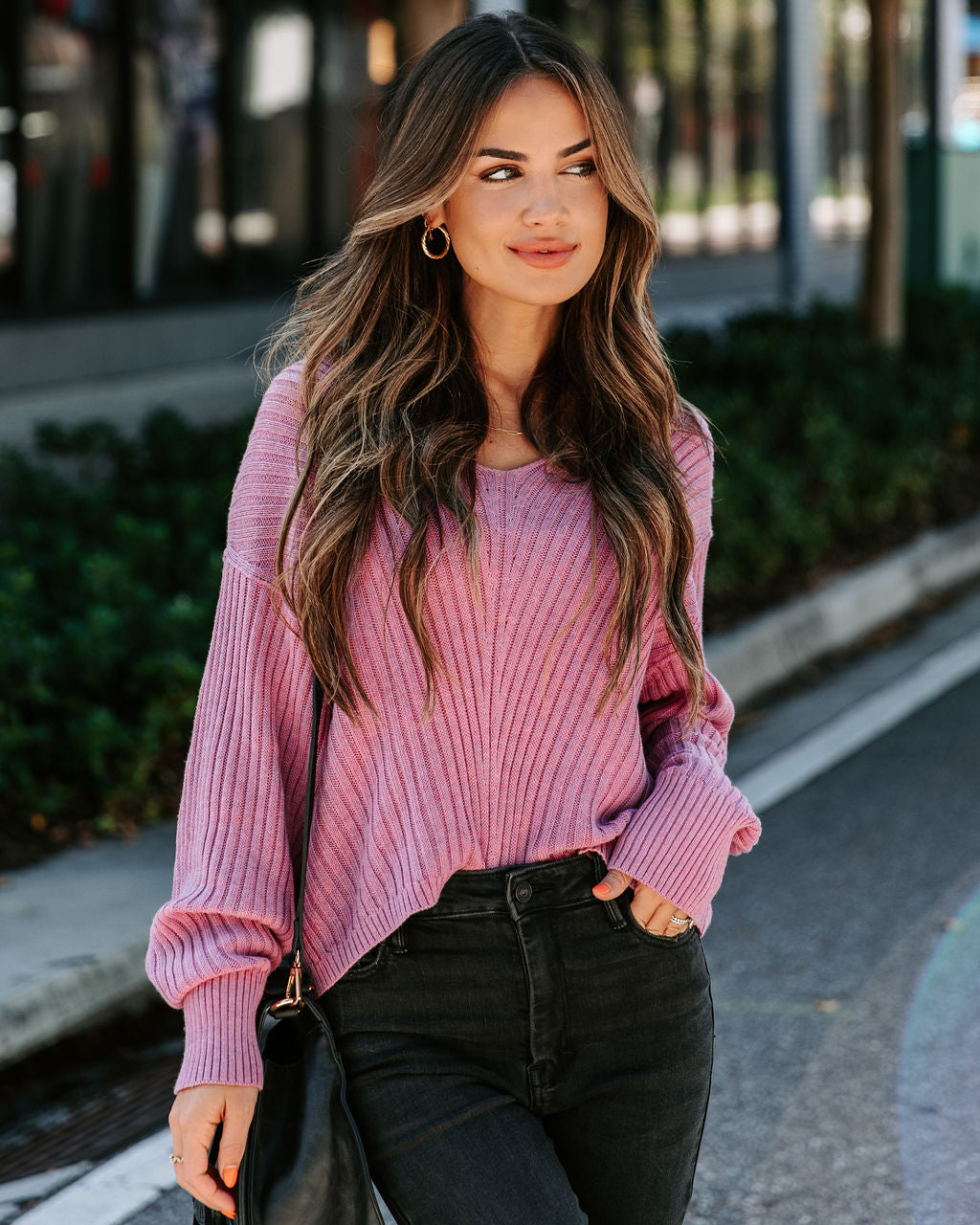 Pacifica Ribbed Knit Pullover Sweater - Mauve