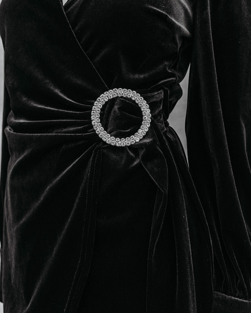 Million Dollar Baby Velvet Embellished Buckle Mini Dress - Black