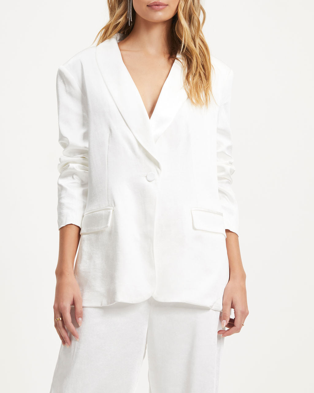 Jonelle Pocketed Satin Blazer - White