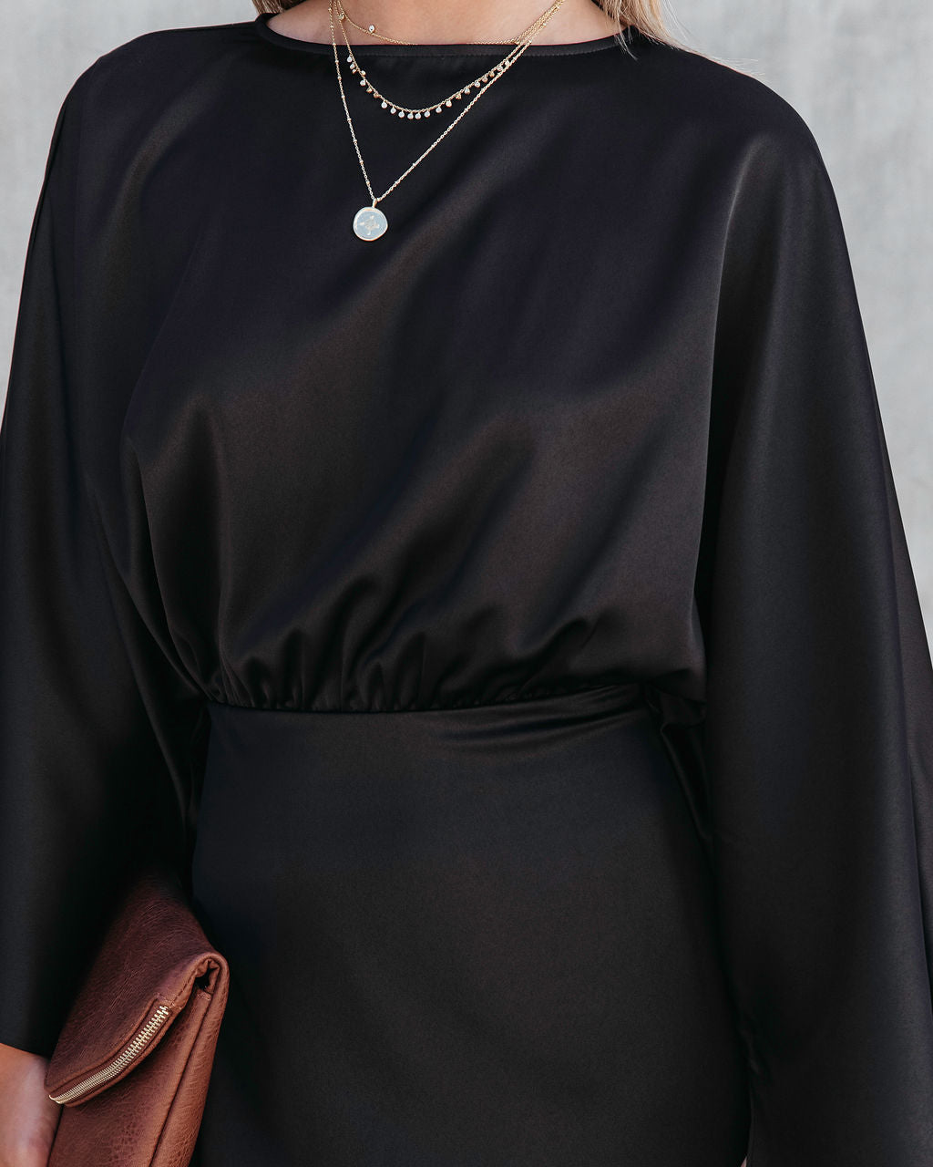 Ever Mine Satin Wide Sleeve Mini Dress - Black