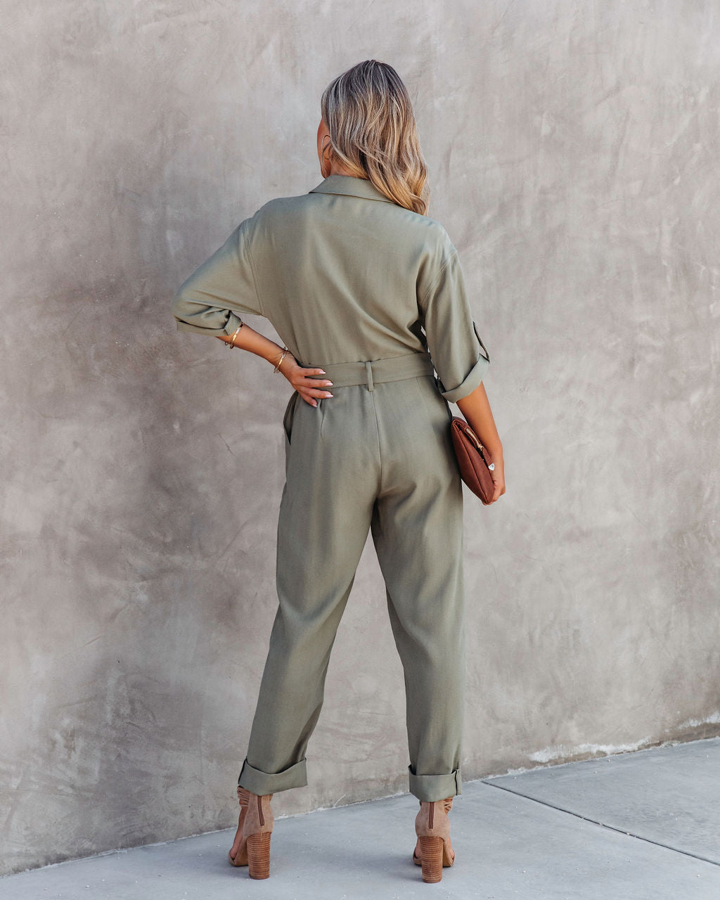 Exploring The Orchards Pocketed Belted Jumpsuit - Olive