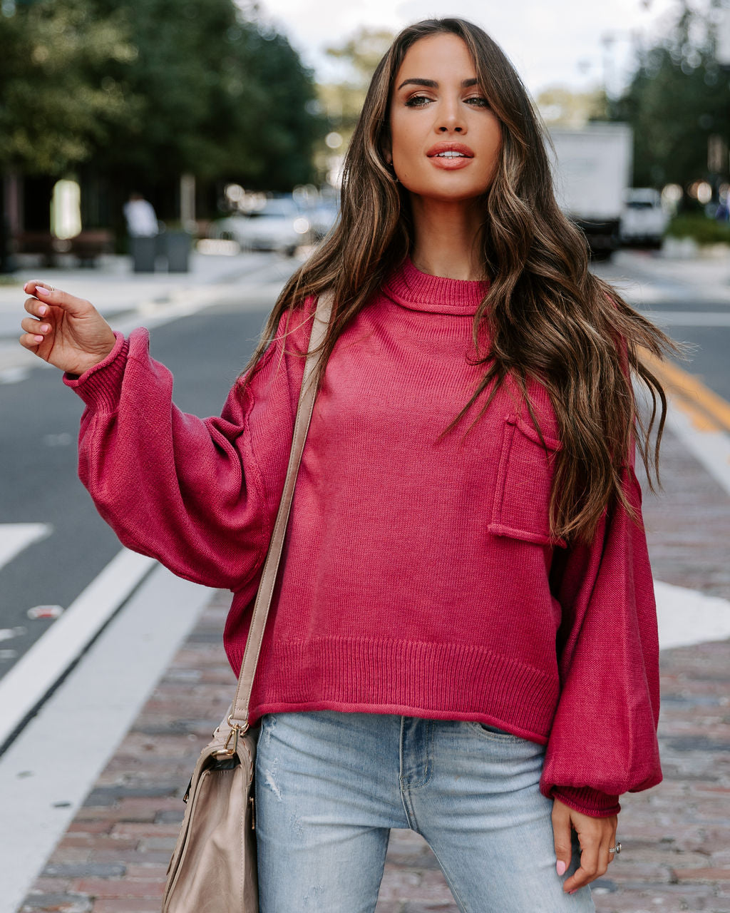 Mountain Gem Cotton Relaxed Sweater - Raspberry