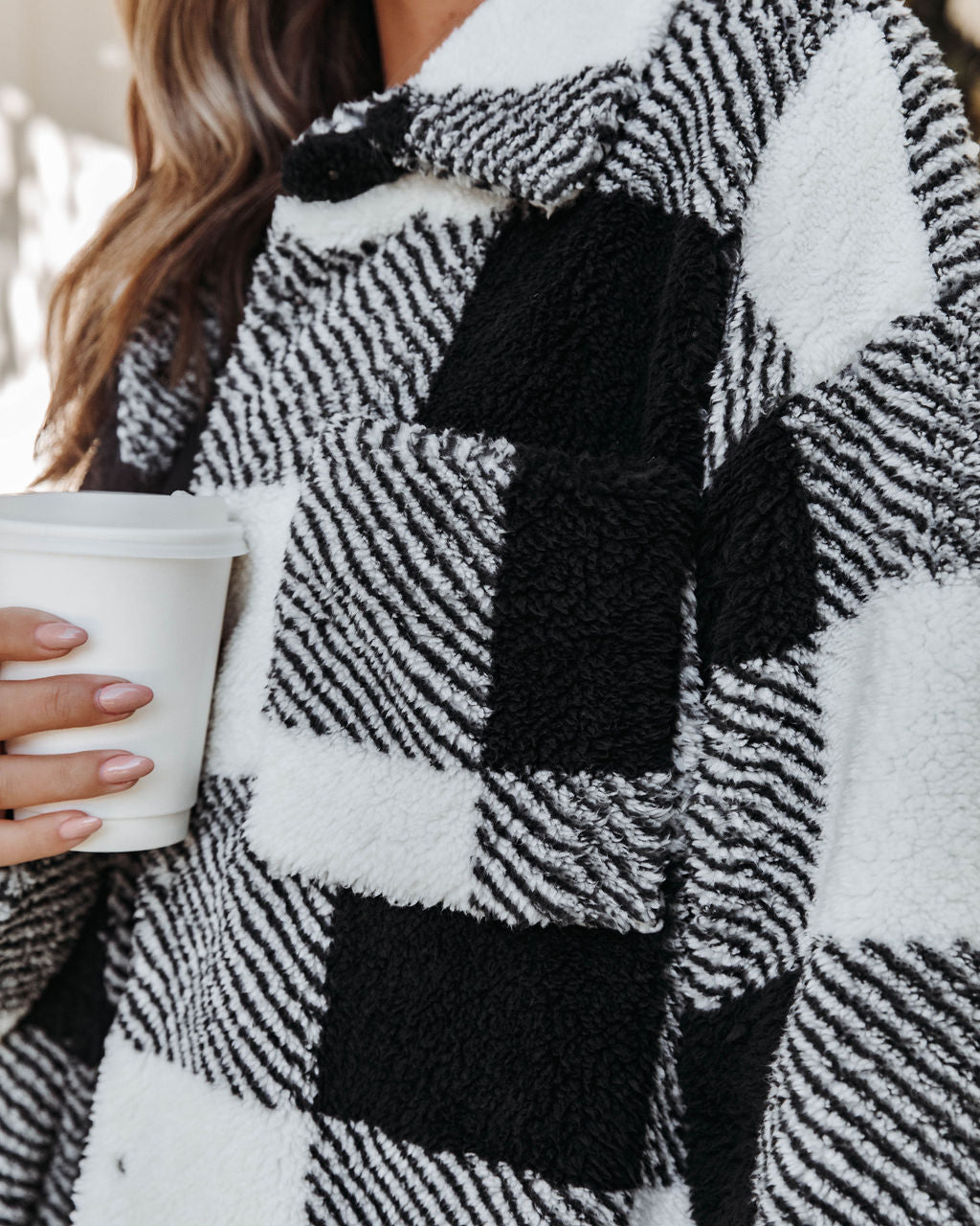 Leighton Checkered Teddy Jacket - Black