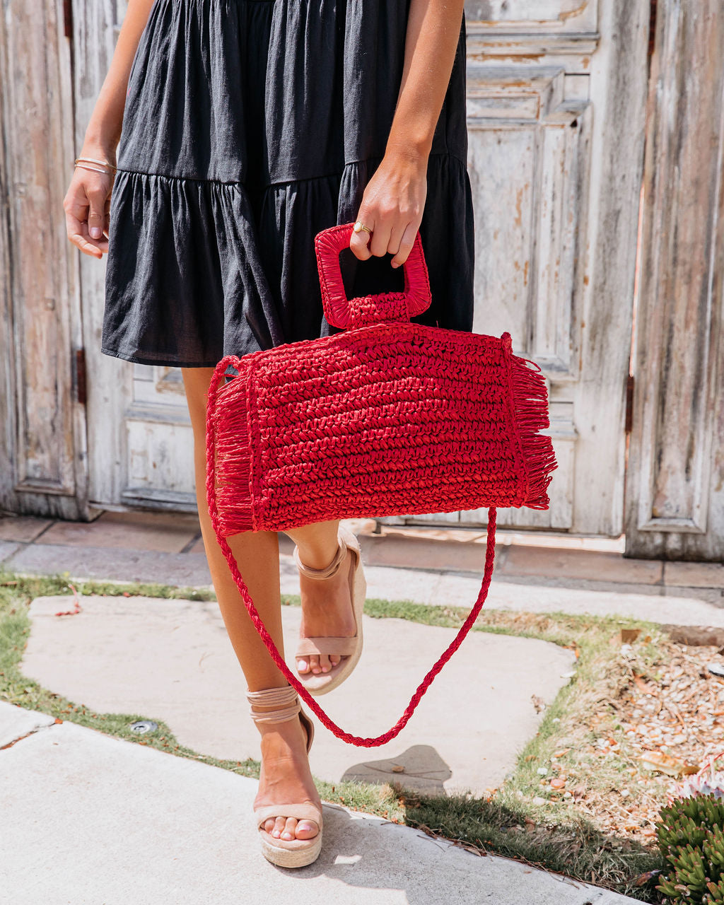 Tybee Straw Fringe Crossbody Bag - Red - FINAL SALE