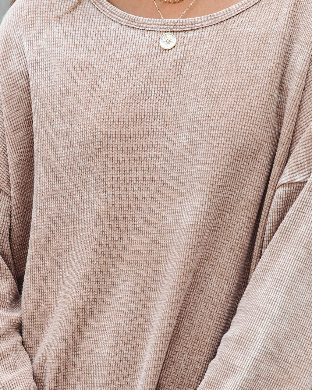 Tahoe Bound Waffle Knit Long Sleeve Top - Light Mocha