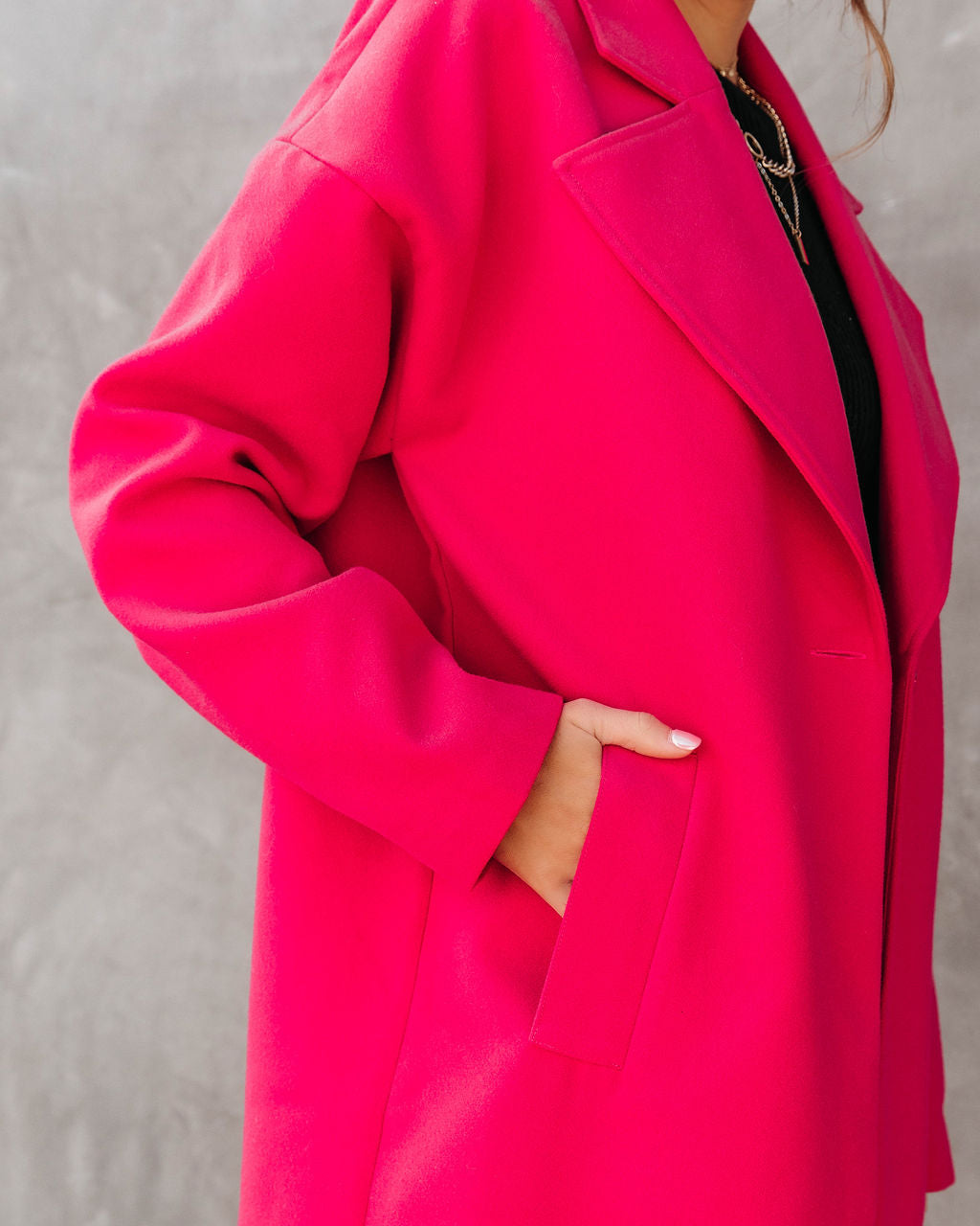 City Night Vibes Pocketed Coat - Fuchsia