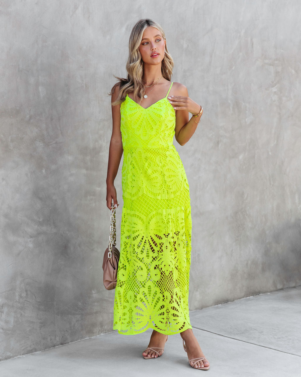 Stephani Crochet Lace Maxi Dress - Neon Green - FINAL SALE