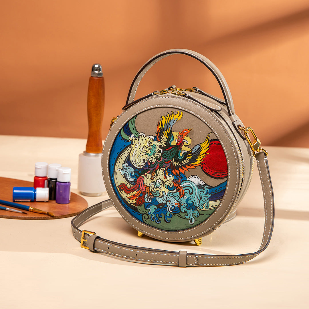 Handmade SWIFT Leather Round Painted Crossbody Bags