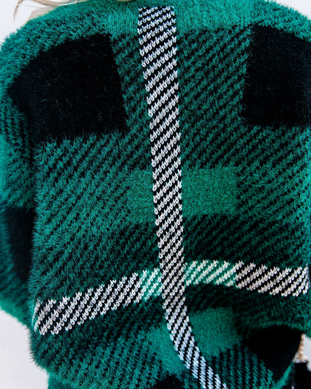 Taylor Plaid Fuzzy Knit Cardigan - Green