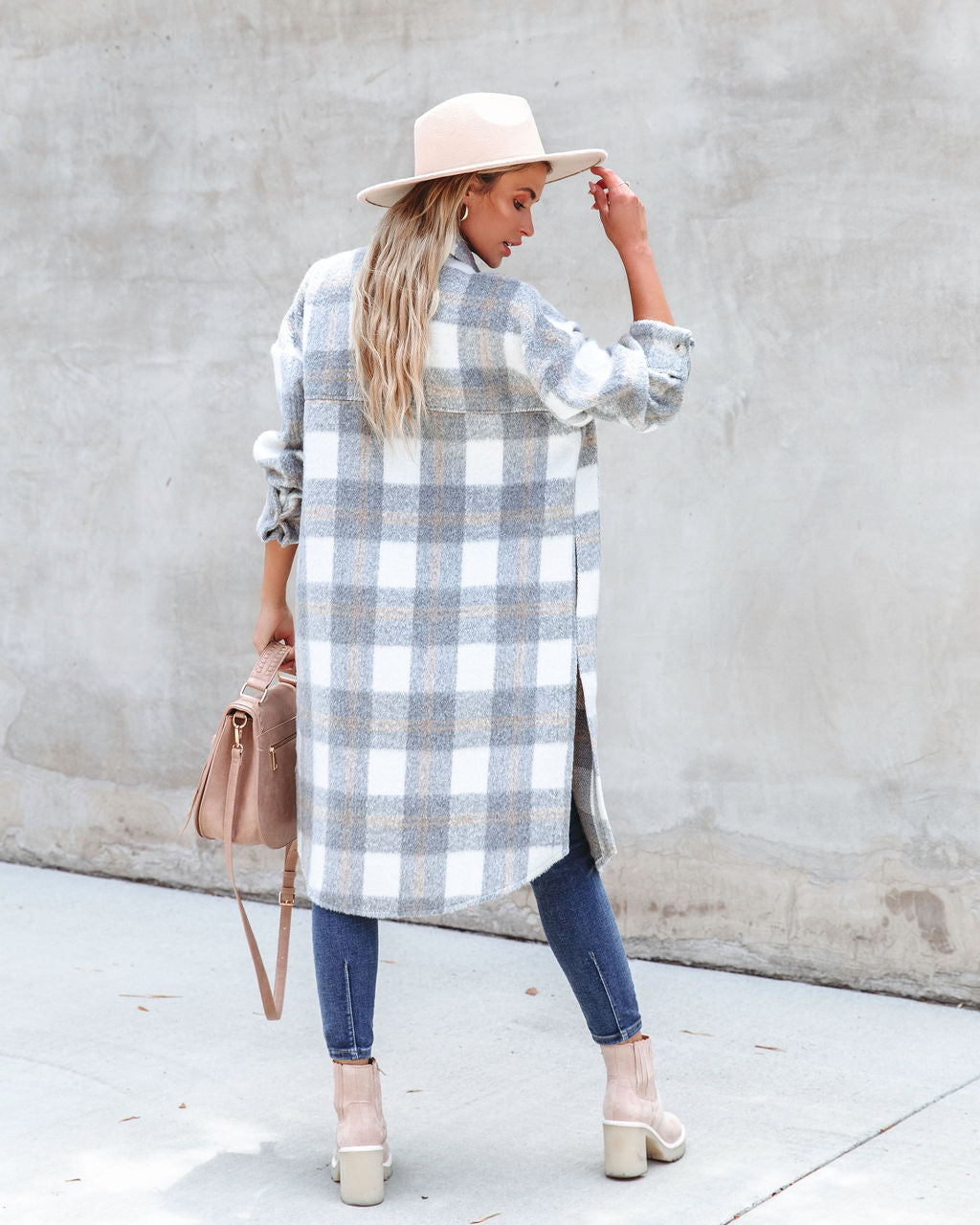 Coffee Shop Strolls Pocketed Plaid Button Down Coat - SALE