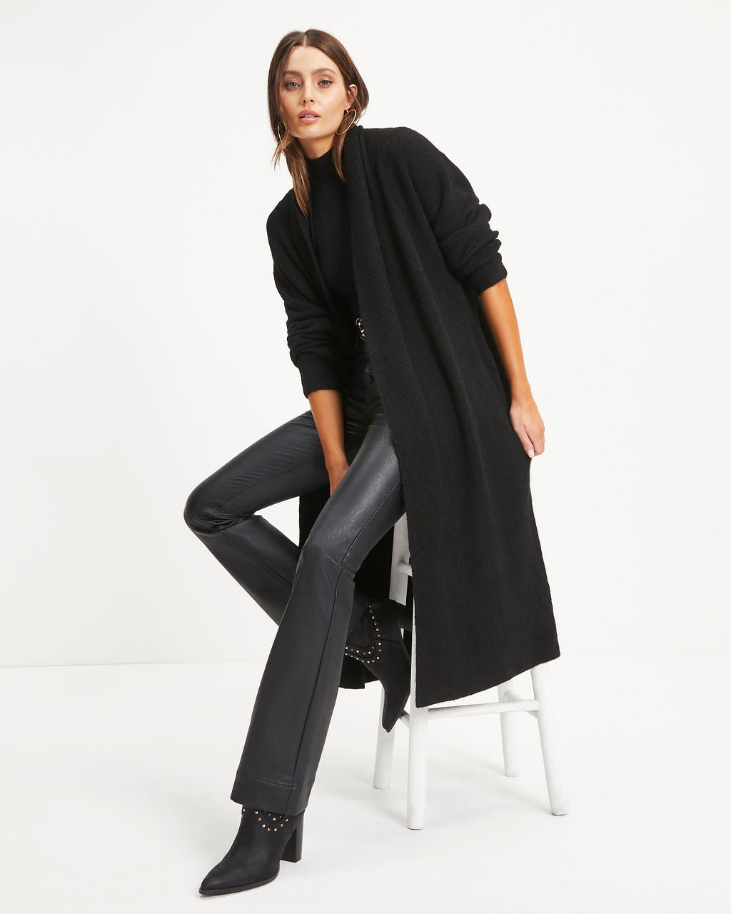 Lana Pocketed Duster Cardigan - Black
