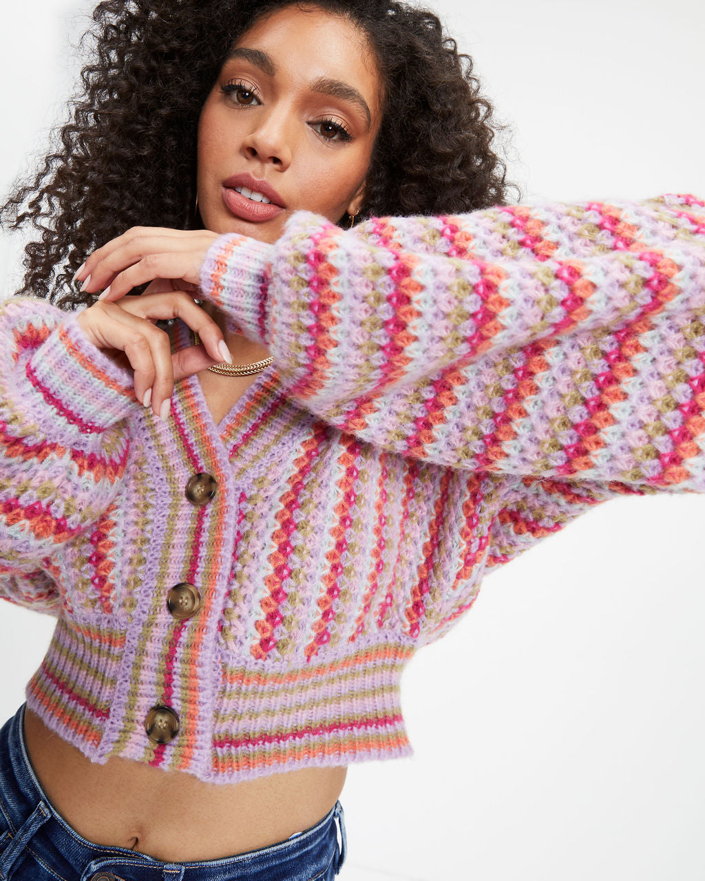 Tunnel Vision Striped Knit Balloon Sleeve Cardigan