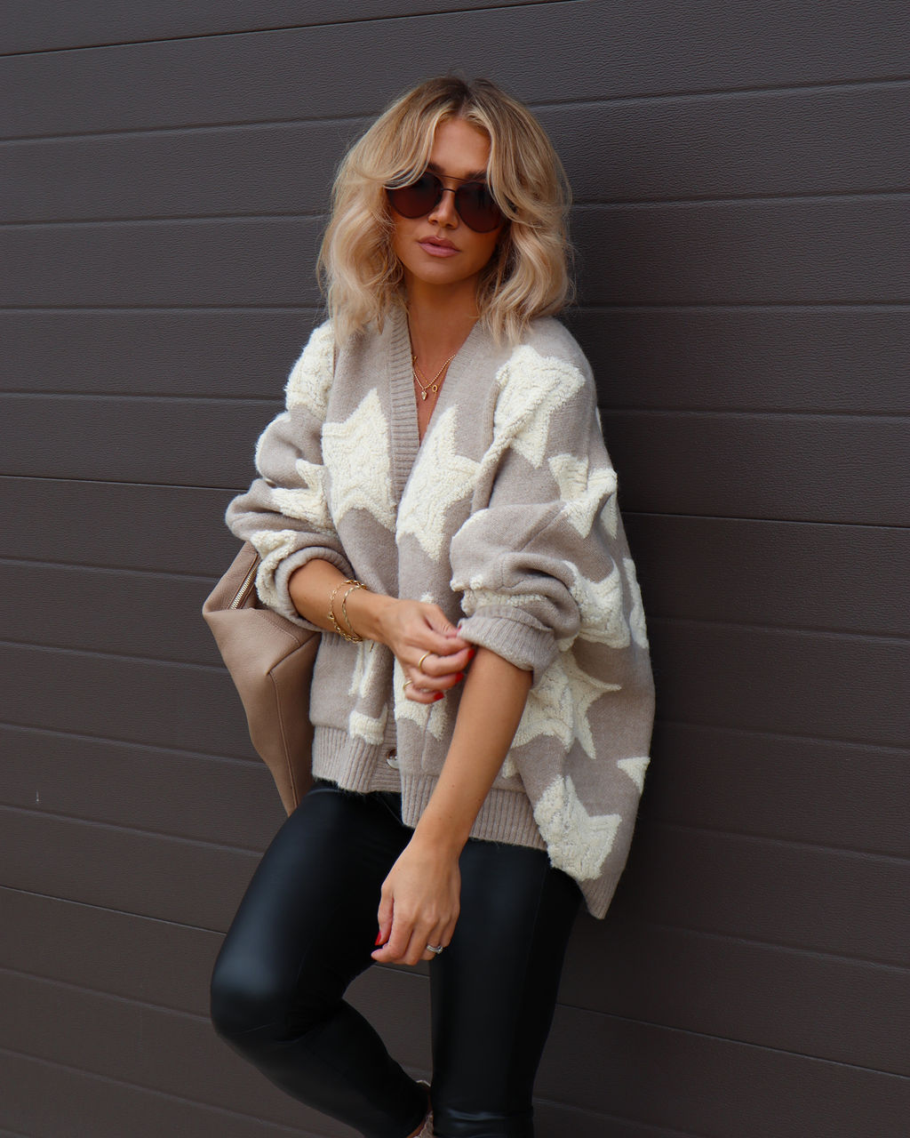 Chasing The Stars Pocketed Oversized Cardigan - Light Taupe