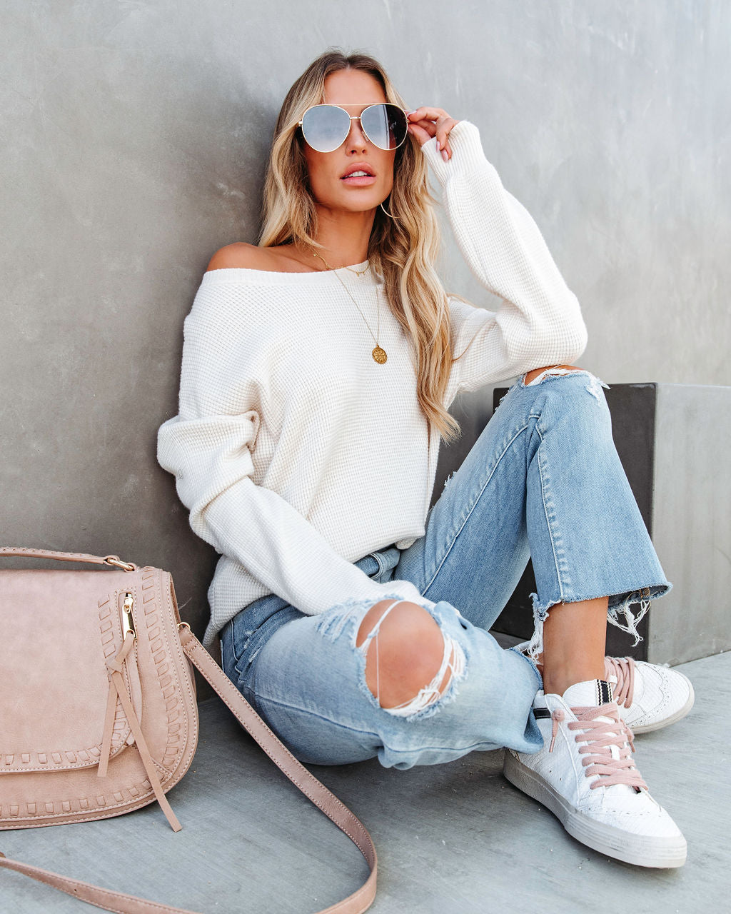 Travis Waffle Knit Long Sleeve Top - Oatmeal