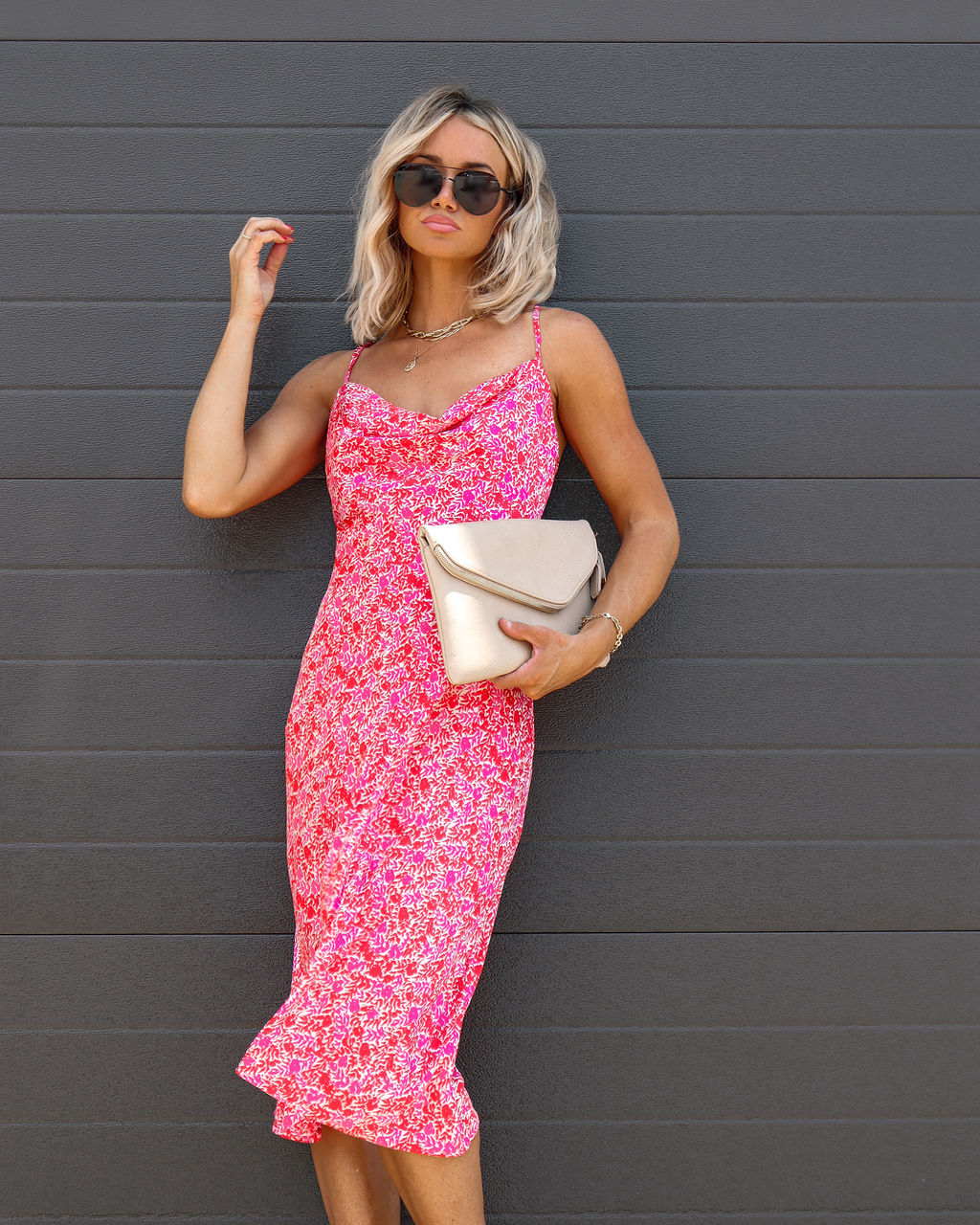 Ruby Floral Satin Slip Midi Dress