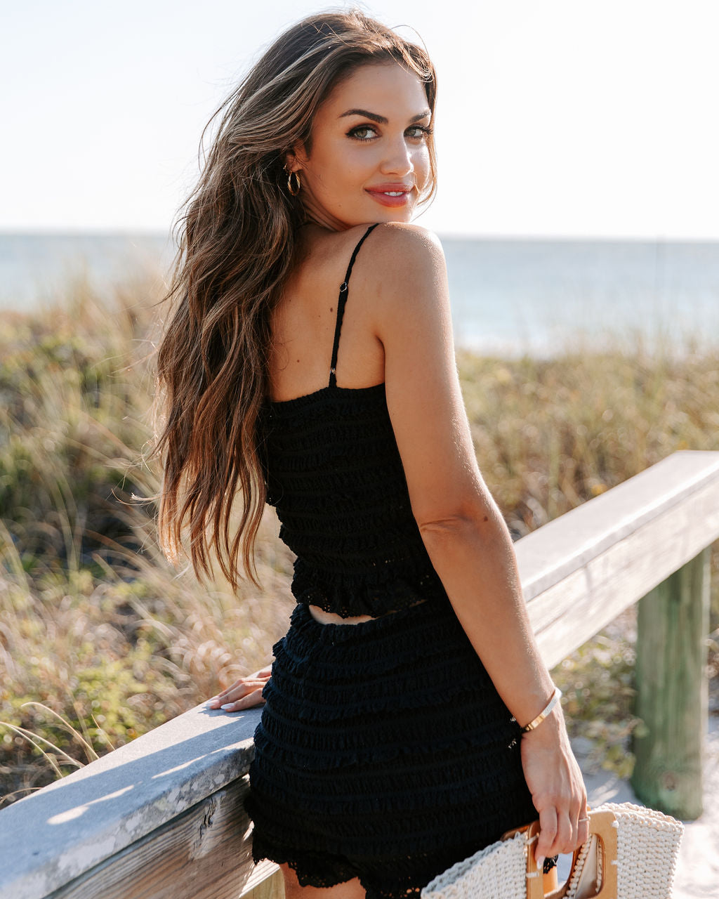 Cami Crochet Crop Top - Black - FINAL SALE