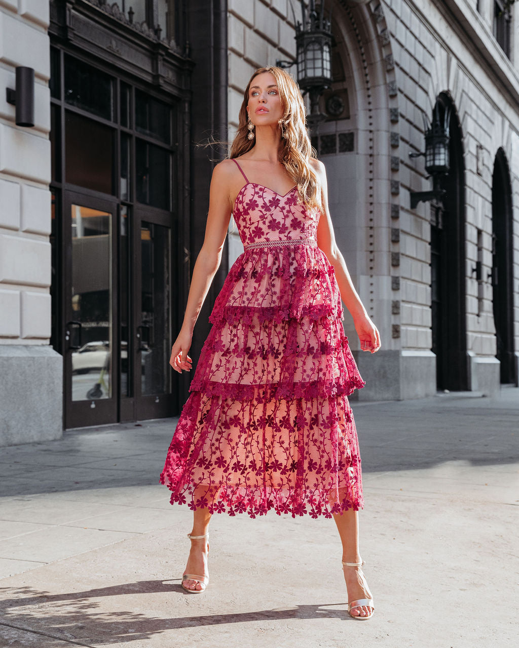 Pascal Tiered Crochet Lace Midi Dress - Wine - FINAL SALE