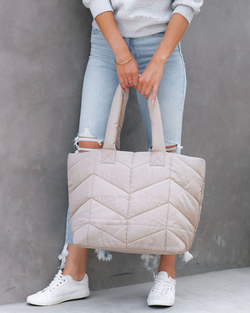 Avery Quilted Nylon Tote - Almond - SALE