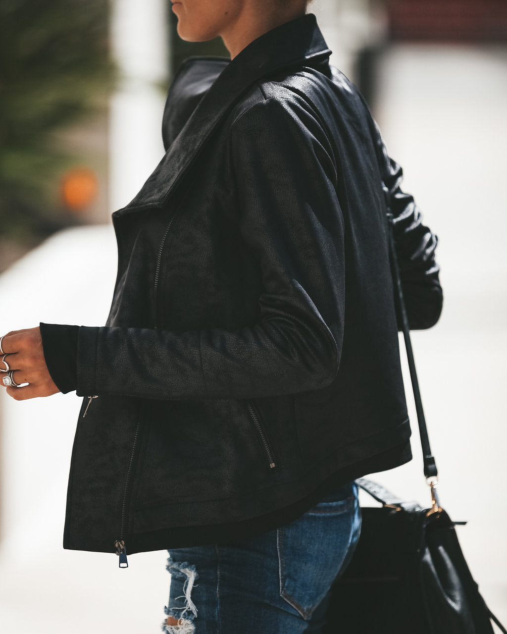 Slick Chick Coated Faux Leather Moto Jacket - Black