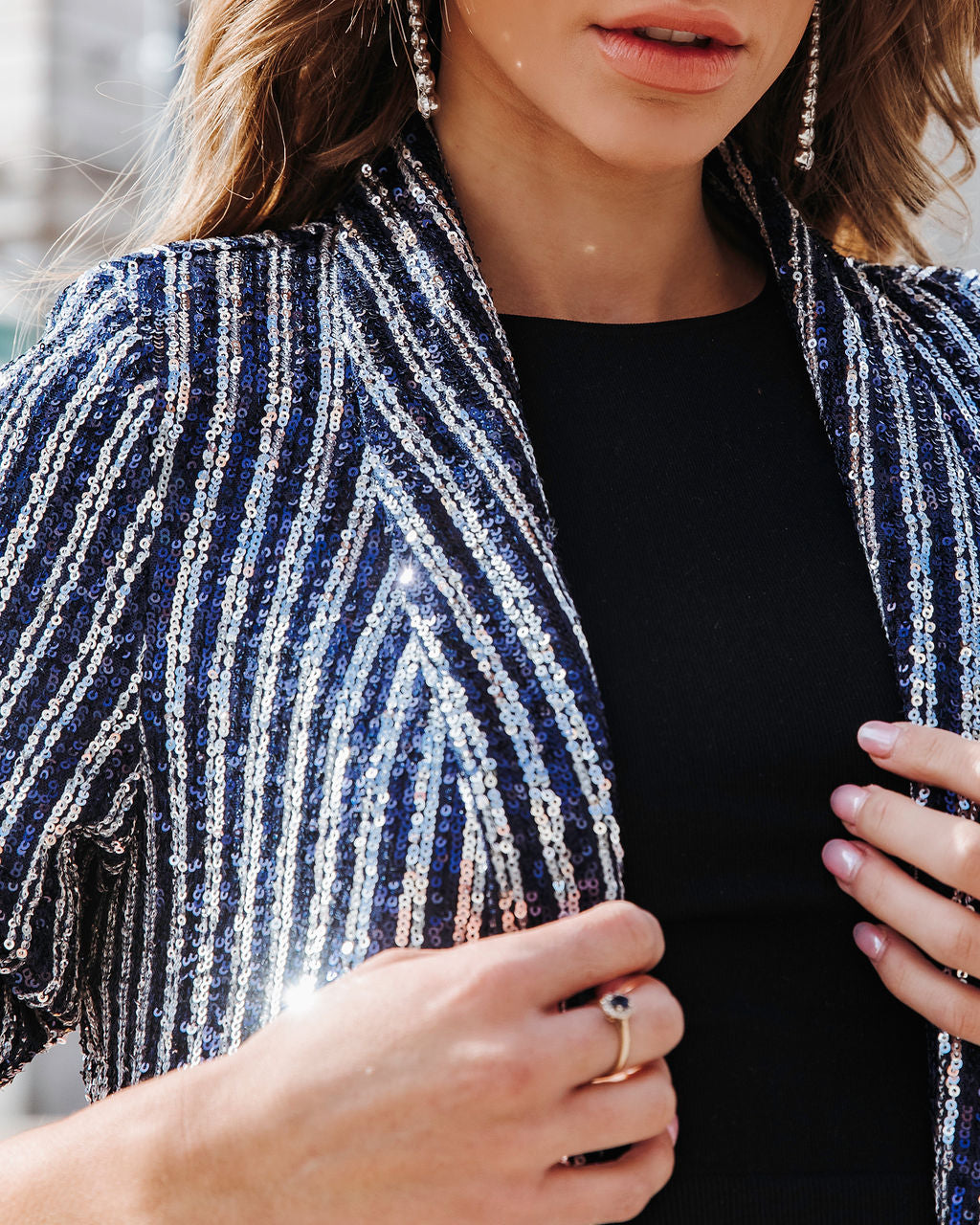 Can't Relate Sequin Stripe Blazer - Navy
