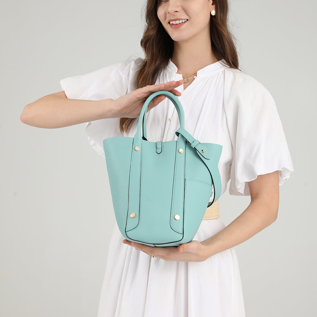 Handmade Macaron Blue TOGO Leather Picotin Tote Bag