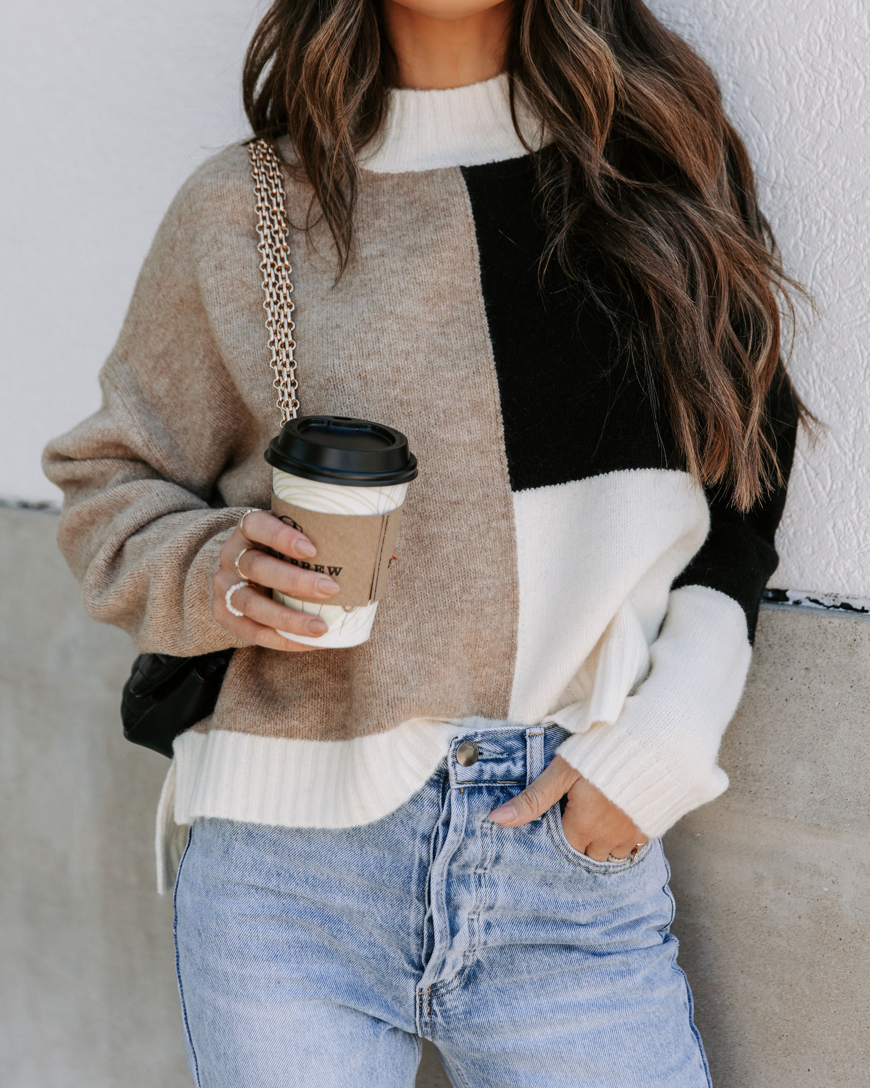 Lora Colorblock Crop Knit Sweater - Black Multi