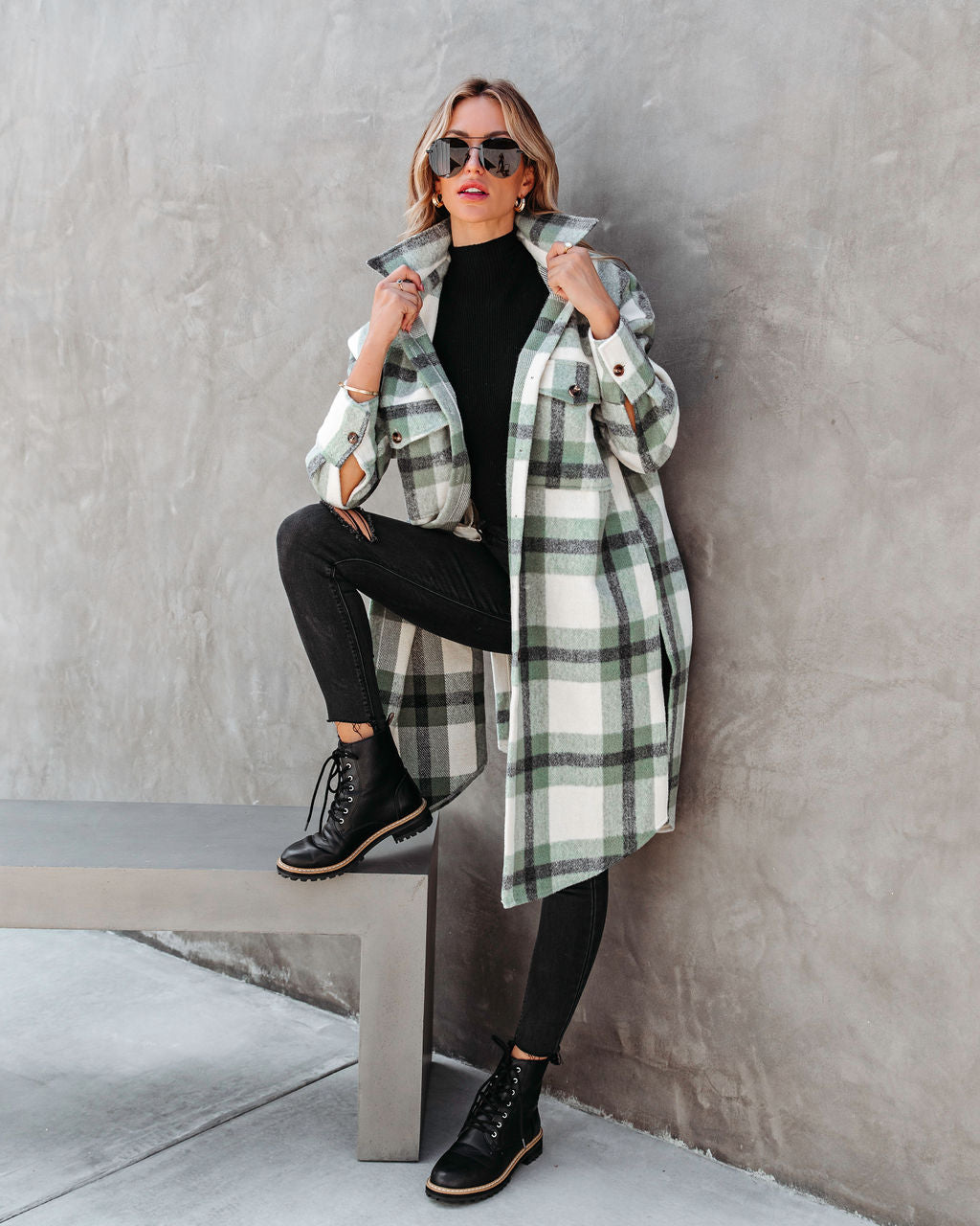 Maddox Pocketed Plaid Button Down Coat - SALE