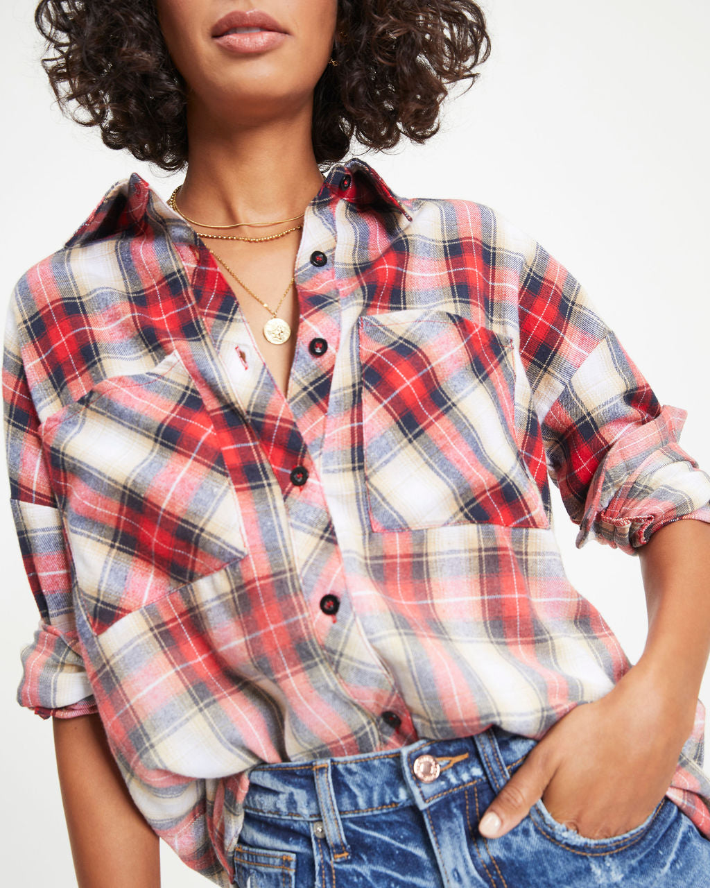 New Beginnings Plaid Gradient Button Down Top