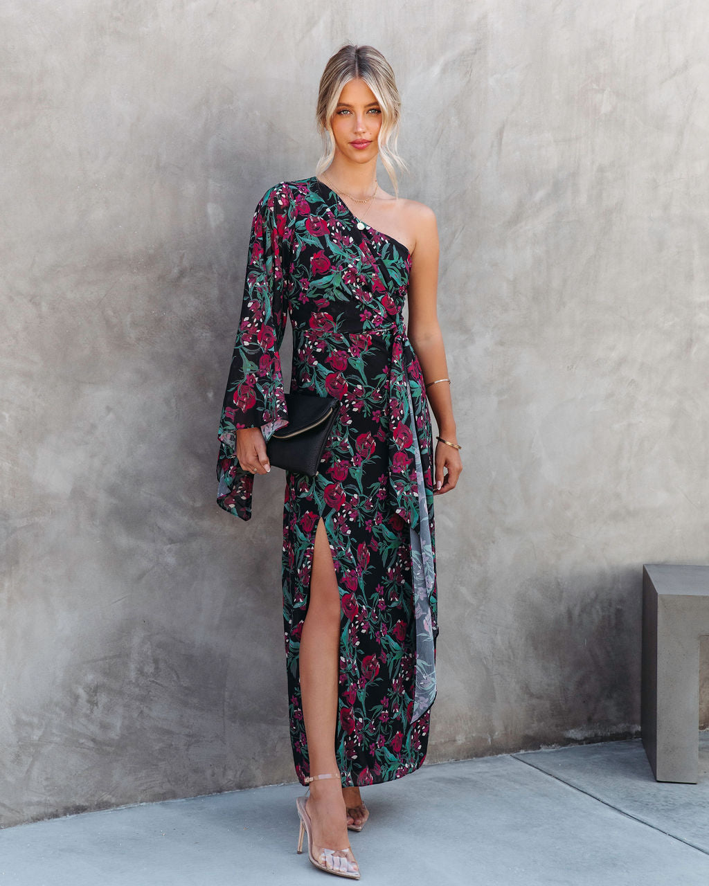 Such A Catch Floral One Shoulder Maxi Dress