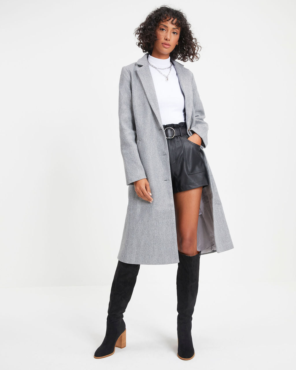 Breezy City Fall Pocketed Coat - Grey