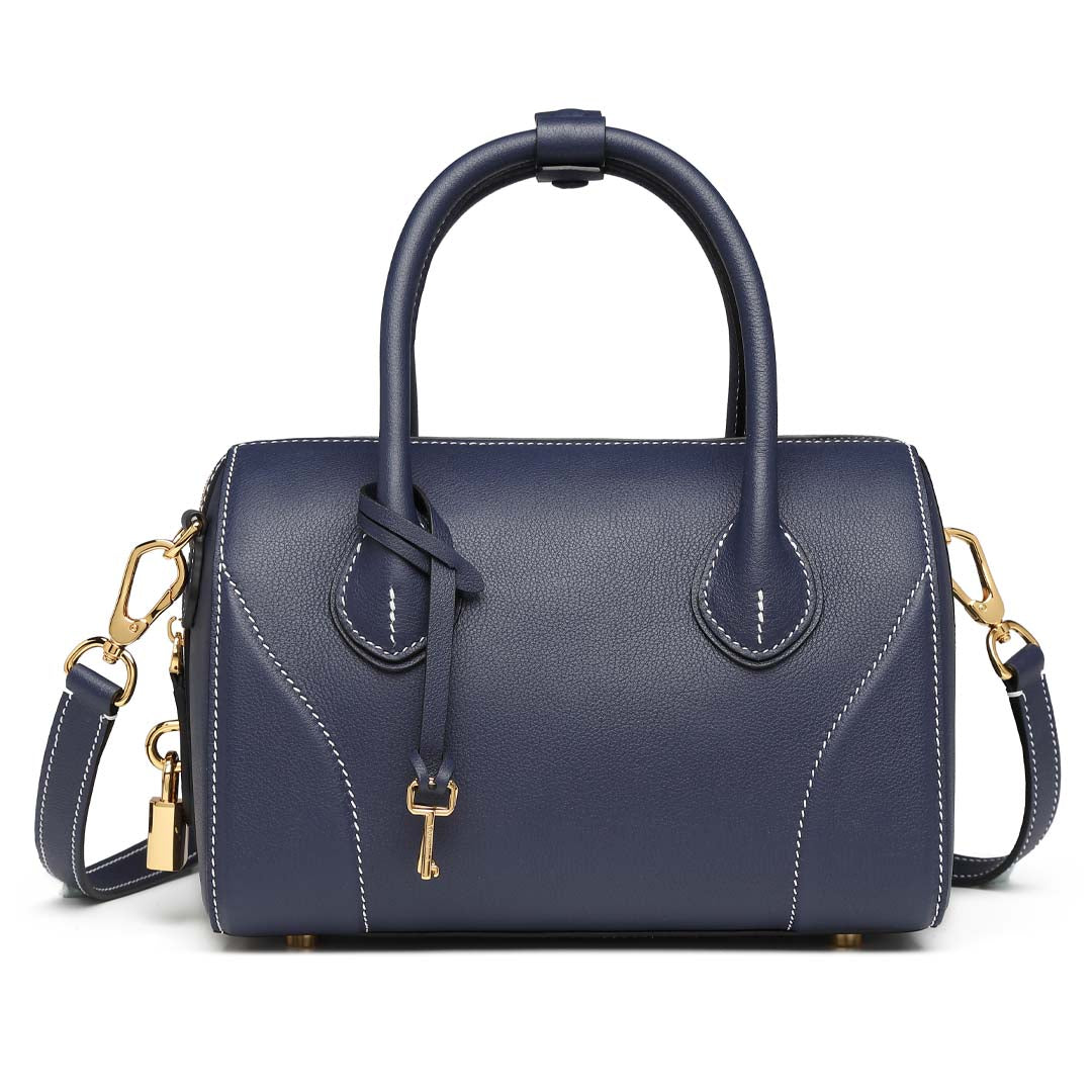 Handmade Blue SWIFT Leather Boston Tote Bag