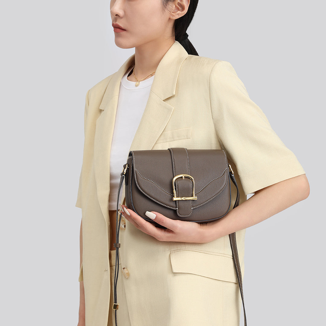 Handmade Etoupe SWIFT Leather Crossbody Flap Saddle Bags