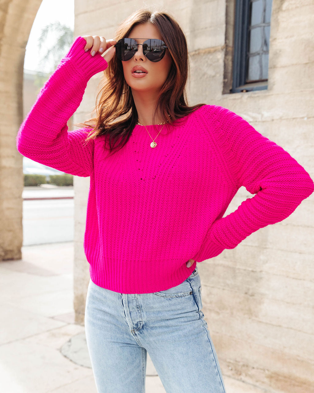 Hype Gal Knit Pullover Sweater - Neon Pink