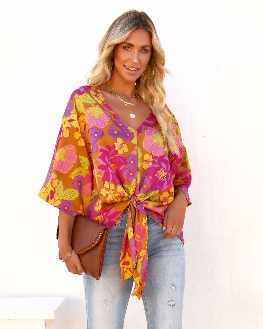 Maui Vibes Satin Front Tie Top - FINAL SALE