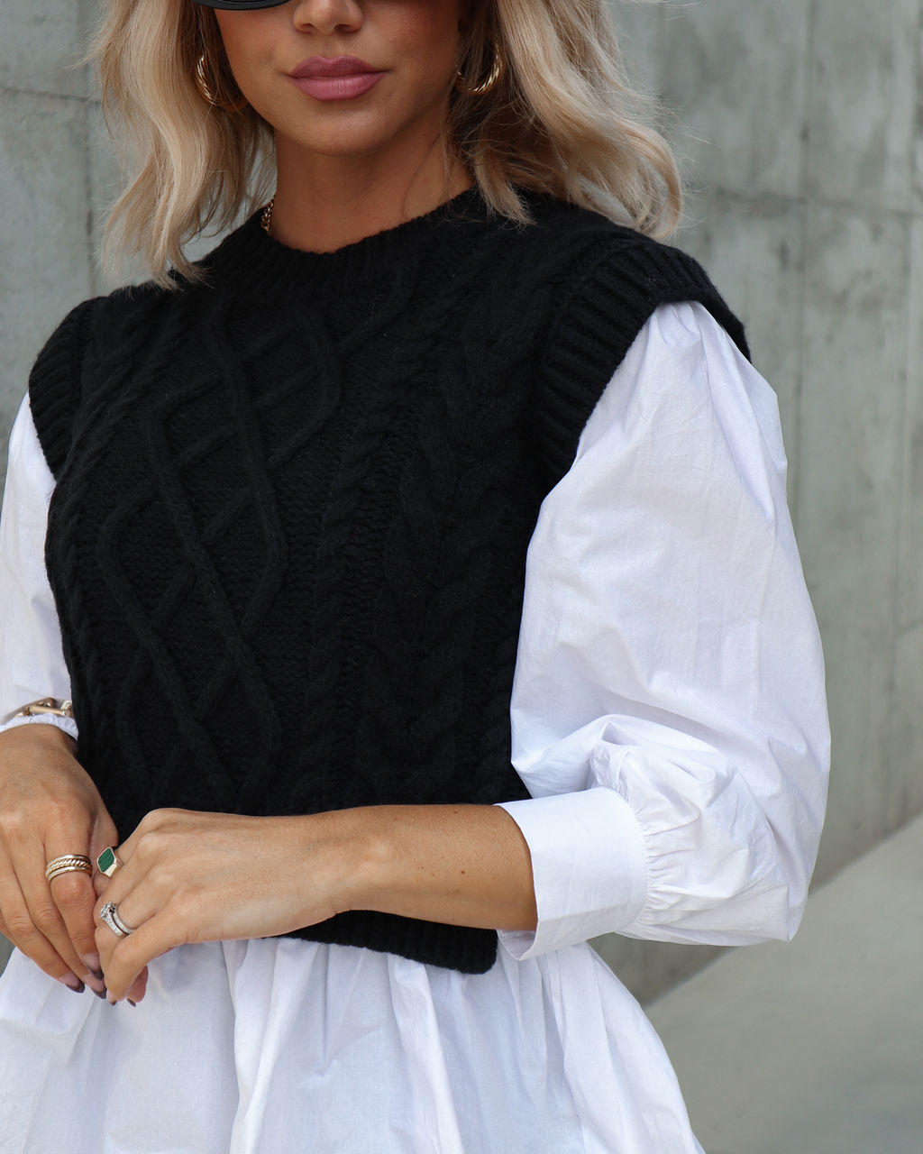 Carmine Contrast Knit Top - Black