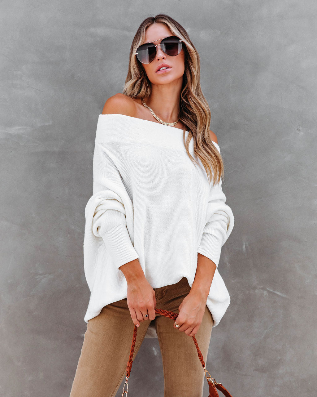 Under The Falling Leaves Knit Mock Neck Sweater - White